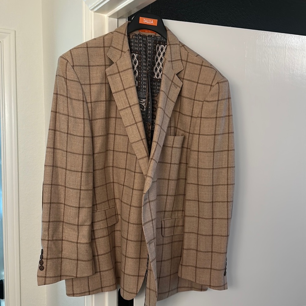 Tallia - Men’s Blazer - Wool - Tan Windowpane - Size 54R